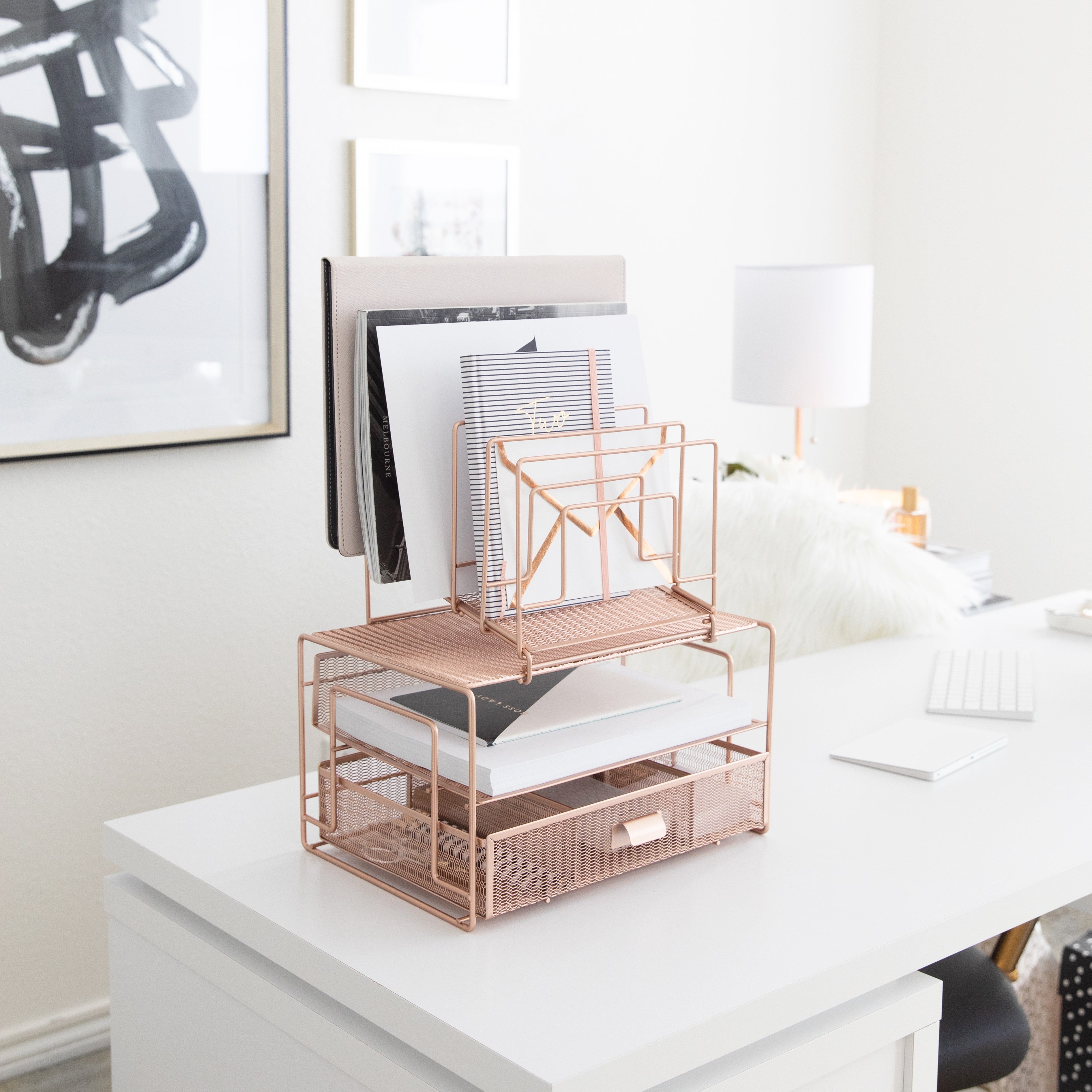 Blu Monaco Rose Gold Desk Organizer with Drawer