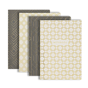 Decorative Notebooks - Set of 4 - Dark Grey and Cream with Gold Foil