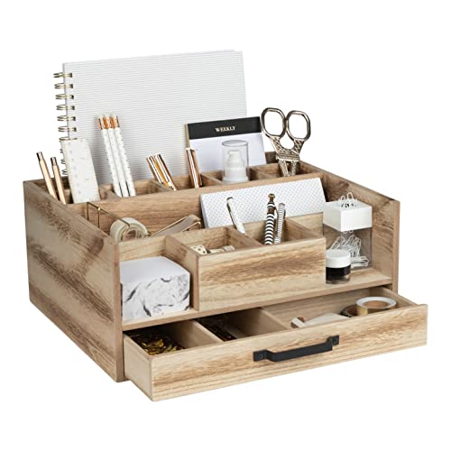 Blu Monaco White Wooden Mail Organizer with Pen Holder and Drawer