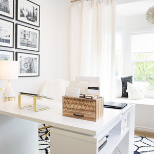 Load image into Gallery viewer, Natural Wooden Mail Organizer - Desktop File Holder -
