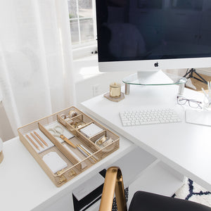 Load image into Gallery viewer, Blu Monaco Desk Drawer Organizer Tray for Office Organization - Gold Metal Large Drawer Organizer Bins - Desk Drawer Organizers and Accessories Tray Organizer
