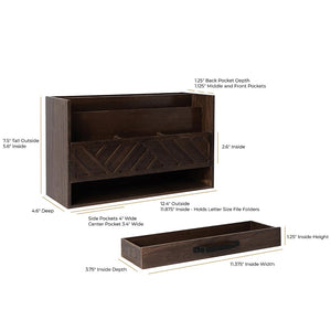 Brown Wooden Mail Organizer with Drawer