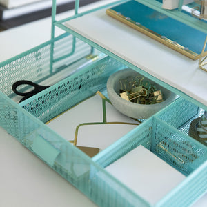 Fontvieille Desk Organizer with File Sorters and Drawer - Aqua