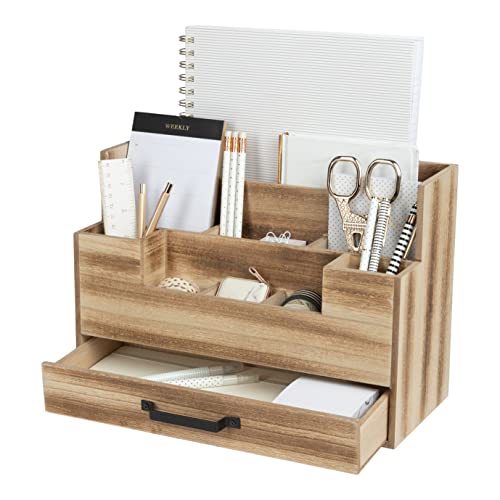 BLU MONACO Grey Wood Desk Organizer with Drawer and Gold Handle