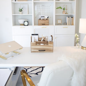 White Wooden Office Supplies Organizer with Drawer by Blu Monaco