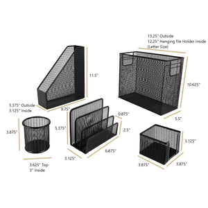 Fontvieille 5 Piece Black Desk Organizer Set With Desktop Hanging File Organizer