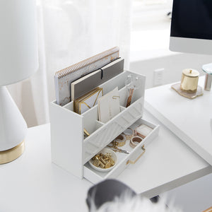 BLU MONACO White Wood Desk Organizer with Drawer and Gold Handle - Bill Mail Storage Organizer and Sorter for Storage, Countertop and Kitchen