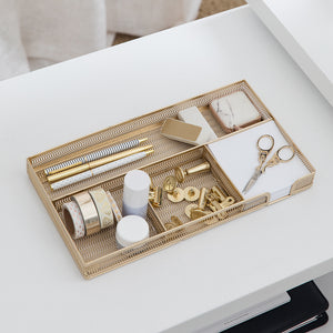 Load image into Gallery viewer, Blu Monaco Desk Drawer Organizer Tray for Office Organization - Gold Metal Small Drawer Organizer Bins - Desk Drawer Organizers and Accessories Tray Organizer
