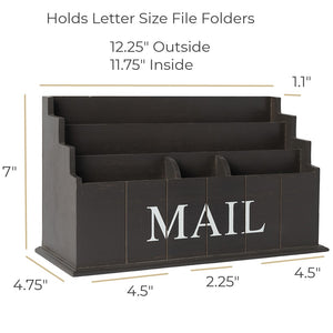 Espresso Brown Wooden Mail Organizer - 3 Tier