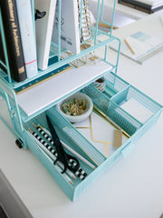 Load image into Gallery viewer, Fontvieille Desk Organizer with File Sorters and Drawer - Aqua
