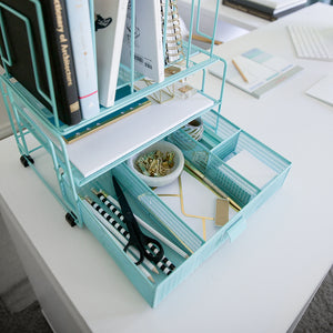 Fontvieille Desk Organizer with File Sorters and Drawer - Aqua