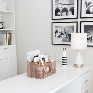 Load image into Gallery viewer, Rose Gold Desk Organizer with Drawer
