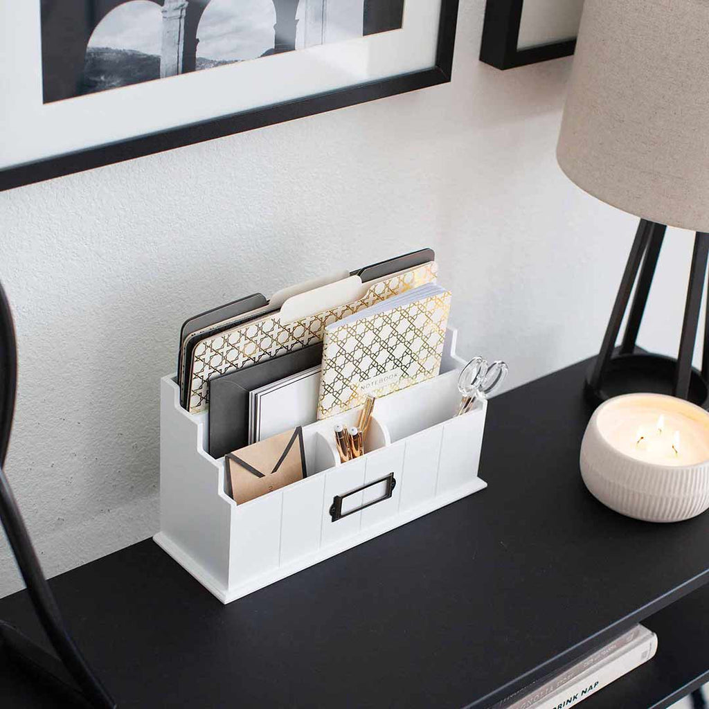 White Wooden Mail Organizer - 3 Tier with Label Holder | Blu Monaco