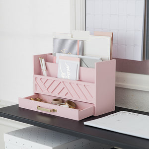 BLU MONACO Pink Wood Desk Organizer with Drawer and Gold Handle - Bill Mail Storage Organizer and Sorter for Storage, Countertop and Kitchen