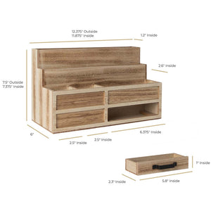 Load image into Gallery viewer, Natural Wood Mail Organizer with Pen Holder and Drawer
