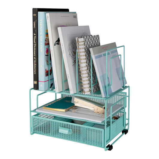 Fontvieille Desk Organizer with File Sorters and Drawer - Aqua
