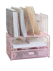 Load image into Gallery viewer, Fontvieille Desk Organizer with File Sorters and Drawer - Pink
