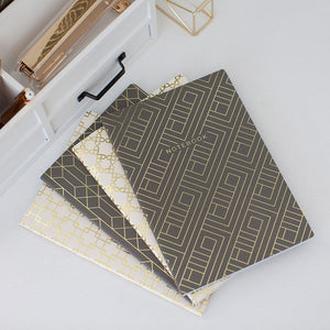 Decorative Notebooks - Set of 4 - Dark Grey and Cream with Gold Foil