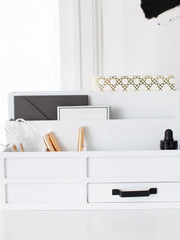 Load image into Gallery viewer, White Wooden Mail Organizer with Pen Holder and Drawer
