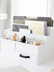 Load image into Gallery viewer, White Wooden Mail Organizer with Pen Holder and Drawer
