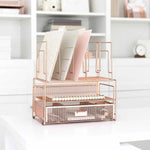 Load image into Gallery viewer, Fontvieille Desk Organizer with File Sorters and Drawer - Rose Gold
