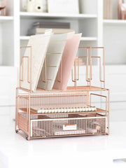 Load image into Gallery viewer, Fontvieille Desk Organizer with File Sorters and Drawer - Rose Gold
