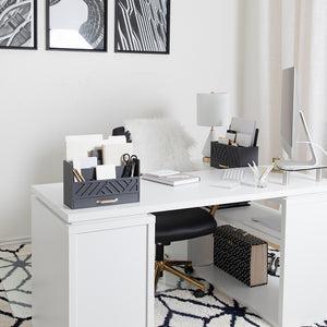 Load image into Gallery viewer, Grey Mail Organizer - Desktop Mail Holder with Drawer by Blu Monaco
