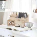 Load image into Gallery viewer, Wooden Mail Organizer Desktop with Block Calendar – Mail Sorter Countertop Organizer – Desk Decorations for Women Office - Blu Monaco
