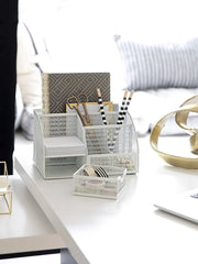 Load image into Gallery viewer, Fontvieille Unique Metal White Desk Organizer with Drawer
