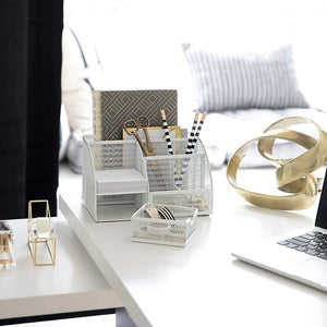 Fontvieille Unique Metal White Desk Organizer with Drawer