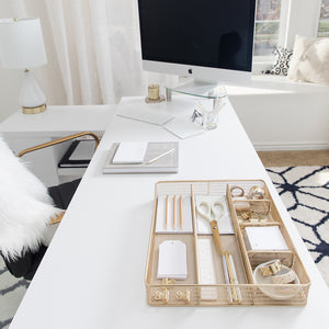 Blu Monaco Desk Drawer Organizer Tray for Office Organization - Gold Metal Large Drawer Organizer Bins - Desk Drawer Organizers and Accessories Tray Organizer