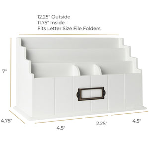 White Wooden Mail Organizer - 3 Tier with Label Holder