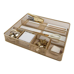 Blu Monaco Desk Drawer Organizer Tray for Office Organization - Gold Metal Large Drawer Organizer Bins - Desk Drawer Organizers and Accessories Tray Organizer