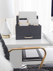 Load image into Gallery viewer, Grey Mail Organizer - Desktop Mail Holder with Drawer by Blu Monaco
