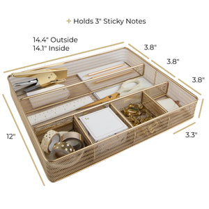 Blu Monaco Desk Drawer Organizer Tray for Office Organization - Gold Metal Large Drawer Organizer Bins - Desk Drawer Organizers and Accessories Tray Organizer