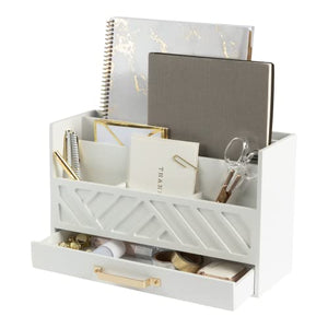 BLU MONACO White Wood Desk Organizer with Drawer and Gold Handle - Bill Mail Storage Organizer and Sorter for Storage, Countertop and Kitchen
