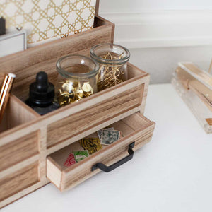 Load image into Gallery viewer, Natural Wood Mail Organizer with Pen Holder and Drawer
