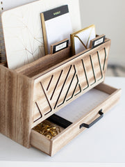 Load image into Gallery viewer, Natural Wooden Mail Organizer - Desktop File Holder -
