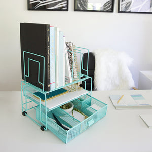 Load image into Gallery viewer, Fontvieille Desk Organizer with File Sorters and Drawer - Aqua
