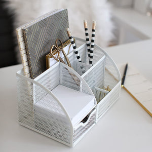 Fontvieille Unique Metal White Desk Organizer with Drawer