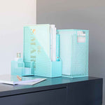 Load image into Gallery viewer, Fontvieille 5 Piece Aqua Desk Organizer Set with Desktop Hanging File Organizer
