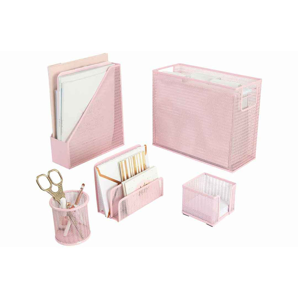 Pink File Stand Fontvieille 5 Piece Pink Desk Organizer Set with Desktop Hanging File ...