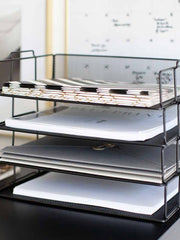Load image into Gallery viewer, Stackable Paper Trays with Accessory Tray - 4 Tier - Black Metal Mesh - Letter Size
