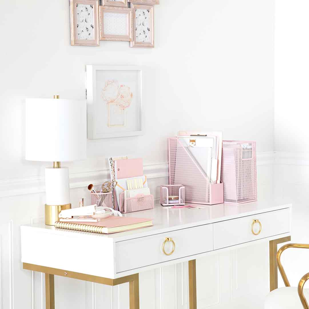 Pink Desk Rack Fontvieille 5 Piece Pink Desk Organizer Set with Desktop Hanging File ...
