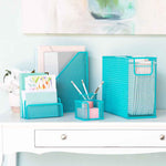 Load image into Gallery viewer, Fontvieille 5 Piece Teal Desk Organizer Set with Desktop Hanging File Organizer
