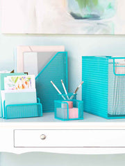 Load image into Gallery viewer, Fontvieille 5 Piece Teal Desk Organizer Set with Desktop Hanging File Organizer
