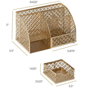 Riviera Designer Metal Desk Organizer with Drawer - Gold