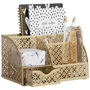 Load image into Gallery viewer, Riviera Designer Metal Desk Organizer with Drawer - Gold
