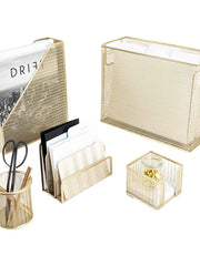 Load image into Gallery viewer, Fontvieille 5 Piece Gold Desk Organizer Set with Desktop Hanging File Organizer
