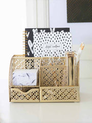 Load image into Gallery viewer, Riviera Designer Metal Desk Organizer with Drawer - Gold
